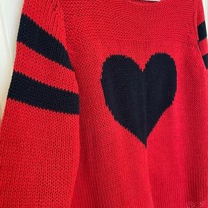 Wooden Ships Heart Sweater - Red and Navy - XS/S